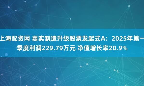 上海配资网 嘉实制造升级股票发起式A：2025年第一季度利润229.79万元 净值增长率20.9%